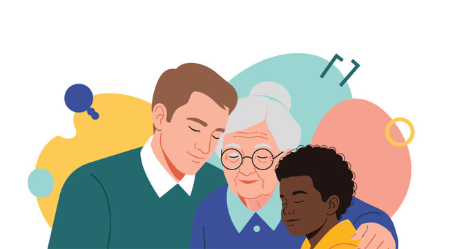 A loving embrace unites generations of family members in a heartwarming scene of togetherness and support.