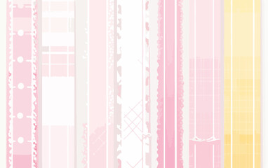 Delikatne pastelowe tło z r&oacute;żowymi i białymi wstążkami, koronkami i geometrycznymi wzorami.