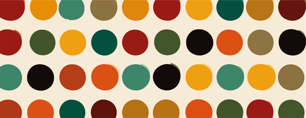 Wzorzyste tło z kolorowych k&oacute;łek w stylu retro, idealne do projekt&oacute;w graficznych.