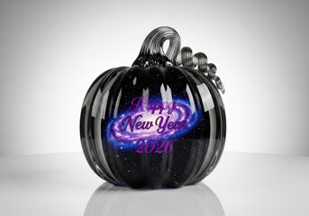 Galaxy Glass Pumpkin Celebrating New Year 2026 with Cosmic Design on Luminous Backdrop