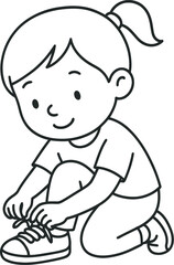 Child learning to tie their shoelaces with a smile