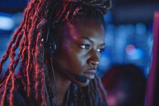 Black gamer woman focusing on esports competition