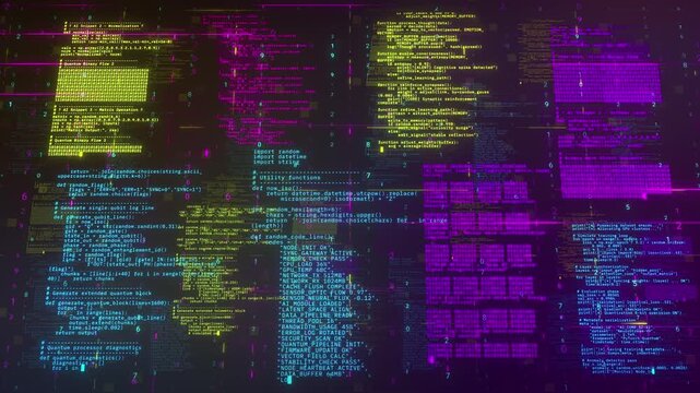 Cyberpunk AI Neon Data Stream Loop &ndash; Magenta and Lime Glow Futuristic Code Artificial Intelligence Background