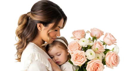 Mother Daughter Love Affection Tenderness Roses Bouquet Family Romance Child