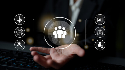 Business teamwork connected around a globe representing cooperation, leadership, and organizational strategy Parse