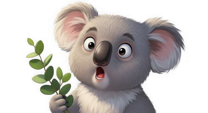 Cute cartoon koala holding eucalyptus branch