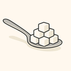 Illustration of Sugar Cubes on a Spoon &ndash; Sweetener Concept in Simple Vector Style