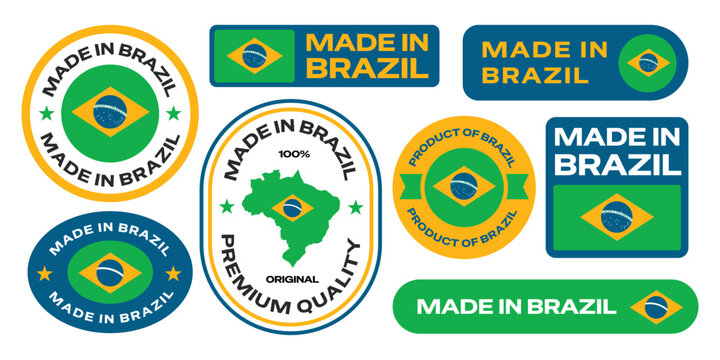 Made in brazil text stickers, emblems, badges, and logos collection for product.