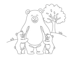 Fototapeta premium line drawing of bear happy family