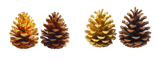 Golden Holiday Pinecones Scene, isolated on transparent background