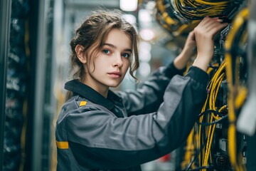 Woman technician working in server data center