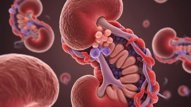 Microscopic View of Kidney Glomerulus and Podocytes