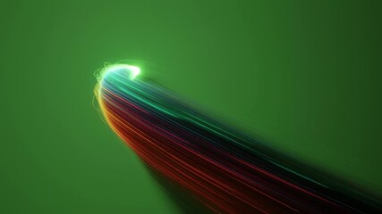 Colorful light streaks shimmer and dance across a vibrant green canvas in a dynamic display of energy and motion, inspiring creativity and innovation