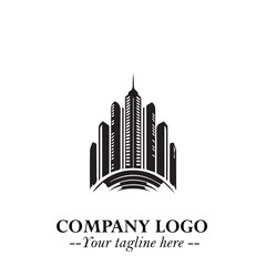 Obraz premium Building Logo Symbol in Black on the White Background with Modern Minimal Architecture Design