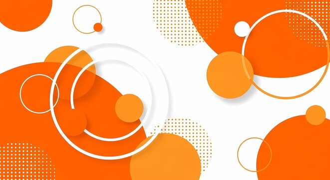 Abstract geometric composition of orange circles and dots on white background