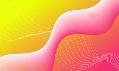 yellow pink stripes wave curves on smooth gradient abstract background