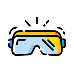 Cartoon VR Headset in Yellow and Blue on a Black Background