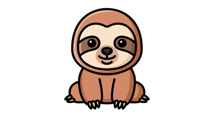Naklejka premium Cartoon illustration of a cute, brown sloth sitting upright with a smiling expression.