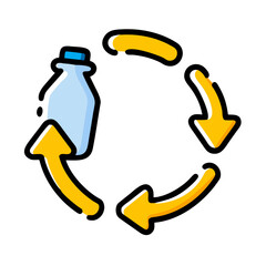 Plastic bottle recycling in an arrows loop illustration