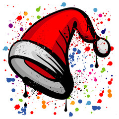 Santa Claus hat graffiti with colorful grunge paint splatters