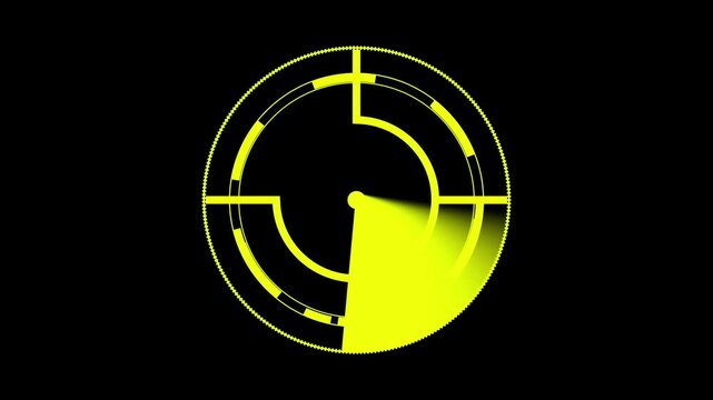 Futuristic Yellow Target Reticle Graphic Element on animation Black Background cross hair scope.Animated futuristic hud targeting system yellow laser sight reticle scope overlay precision.