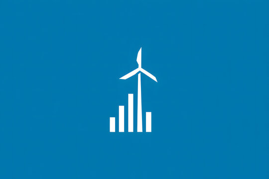 Renewable Energy Growth Wind Turbine and Bar Chart Symbol on Blue Background