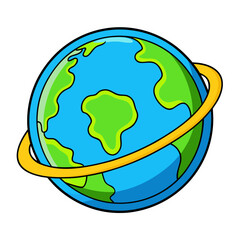 Cartoon Earth with continents and glowing ring illustration
