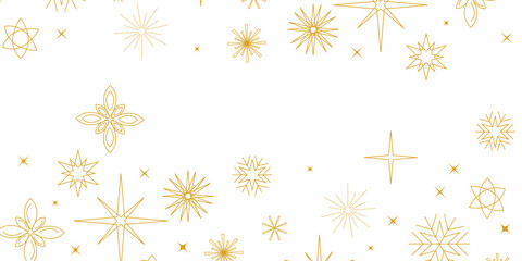 Minimal Golden seamless snowflakes transparent background. Winter Season Design Element for Festive Holiday Greeting, Seasonal Promotions, Or Elegant Winter Themed Decorations. Vector illustration.	
