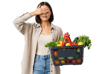 Woman Grocery Shopping Fresh Produce Healthy Food Supermarket Vegetables Fruits