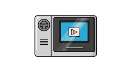 A detailed illustration of a digital video recorder with a screen displaying a play button.