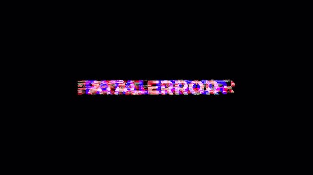 Glitching Fatal Error Text Warning Animation, Digital Data Corruption, Screen Noise Overlay, VHS Distortion Effect