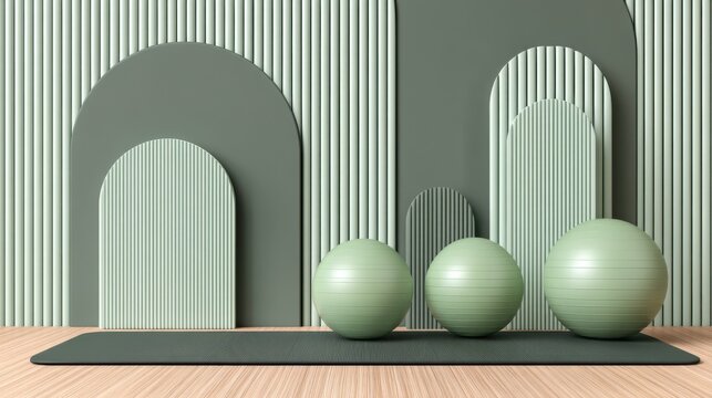 Yoga ball workout session in modern studio fitness space minimalist design tranquil environment ground level view