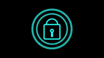 Cyan Neon Open Padlock Icon on animation Black Background security unlock. Futuristic cyan neon padlock pulses as it opens, creating modern digital security animation with glowing effects. - Powered by Adobe