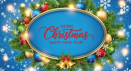 Merry christmas and happy new year greeting with festive decorations