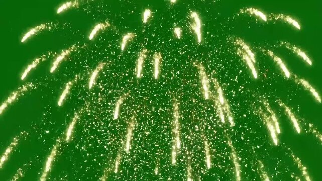 Colorful fireworks explosion with green screen background for compositing and visual effects