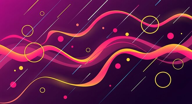 Vibrant abstract fluid waves background with assorted geometry