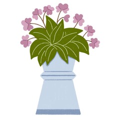 Houseplant with flowers drawing digital sticker on white background.