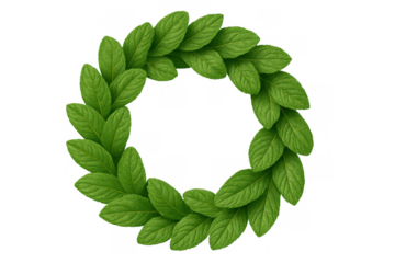 Green leaf wreath forming a circular frame, symbolizing victory, achievement, success, and honor on a transparent background