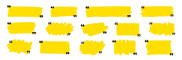 Naklejka premium Quotation mark text box frame set. Hand drawn marker brush stroke text message frame background. Quotation mark dialog speech, square, chat banner design template. Vector illustration