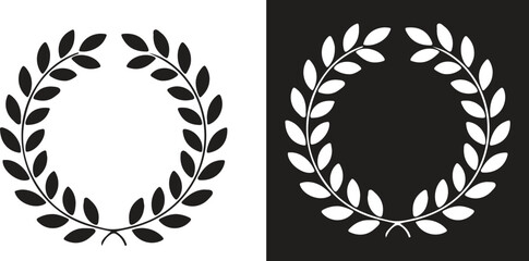 Laurel wreath victory icon set. Laurel Wreath Vector Frame for Award, Certificate, Trophy, Achievement, Victory, Honor, Success, Classic Symbol, Elegant Black Silhouette. © Graphic asset