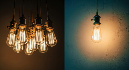 Vintage light bulb warm glow hanging fixture wall sconce exposed filament industrial style soft illumination cozy ambiance retro decor interior lighting create nostalgic and inviting atmosphere