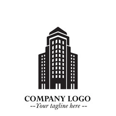 Fototapeta premium Building Logo Symbol in Black on the White Background with Modern Minimal Architecture Design