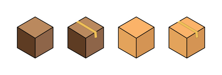 Taped Shipping Box Icon, Isometric Parcel Vector for E commerce