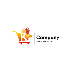 Touchscreen shopping cart letter K design vector template