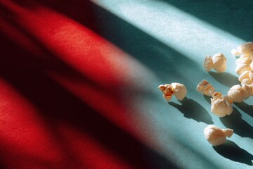 Artistic Play of Light and Shadow with Popcorn on Colorful Surface