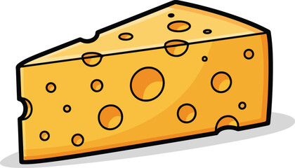 Cartoon vector illustration of a yellow cheese wedge slice isolated on white background