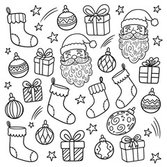 Christmas Doodle Collection Santa Gifts Ornaments and Stockings.