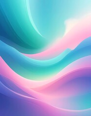 A vibrant digital artwork features layered, flowing gradients of blues, greens, pinks, and purples. Soft lines and curves create depth