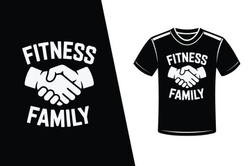 Fitness Family handshake logo and t-shirt design with white text vector illustration
