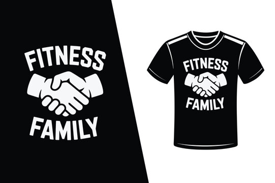 Naklejki Fitness Family handshake logo and t-shirt design with white text vector illustration